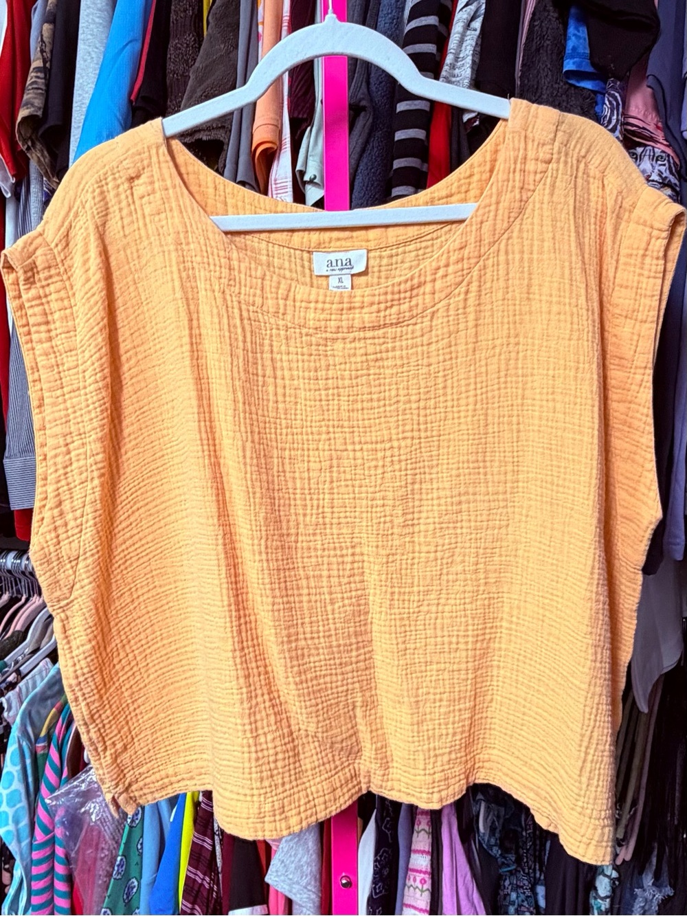 ana Women’s Size XL Cropped Cotton Oversized Shirt Solid Golden Yellow Great